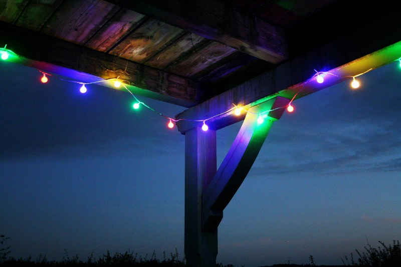 Coen Bakker Deco BV LED-Lichterkette LED Lichterkette 4,80 m Bunte LEDs 24er Partylichterkette, Gartenbeleuchtung, kleine Kunststoffkugeln mit angenehmen Licht