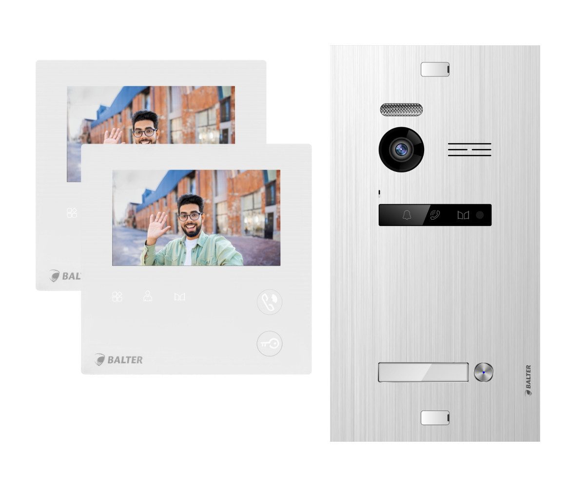 Balter Video-Türsprechanlage EVO MINI Komplettsystem für 1-Familienhaus Silber 2x 4.3" Monitore (Set, 1-Familienhaus, Komplettsett, 2-Draht BUS, 150° Weitwinkel-Kamera)