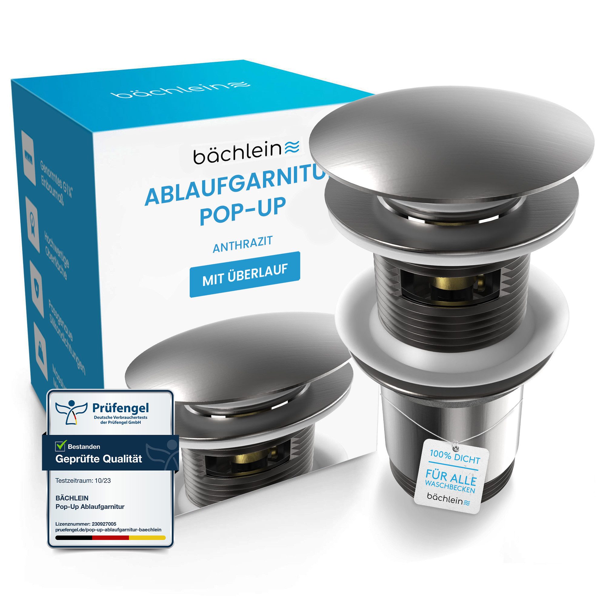 Bächlein Ablaufgarnitur Waschbeckenabfluss Pop Up Werkzeugloser Einbau - Click Clack Funktion