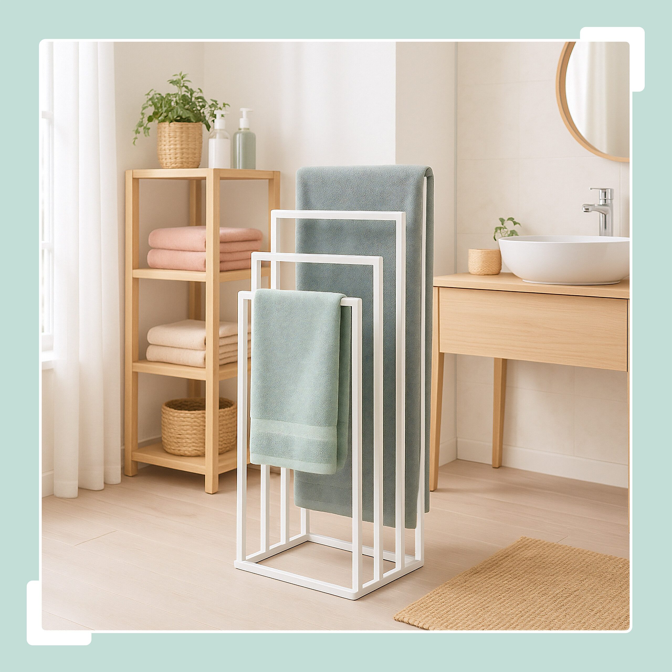 relaxdays Handtuchständer mit 4 Stange, weiß