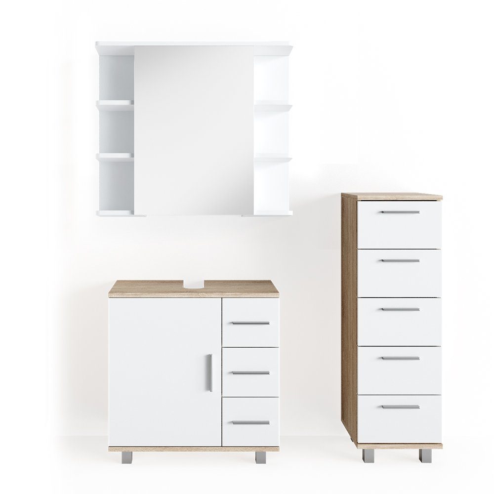 Badmöbel-Set Ilias, Weiß/Sonoma, 3 Teile, mit Midischrank
