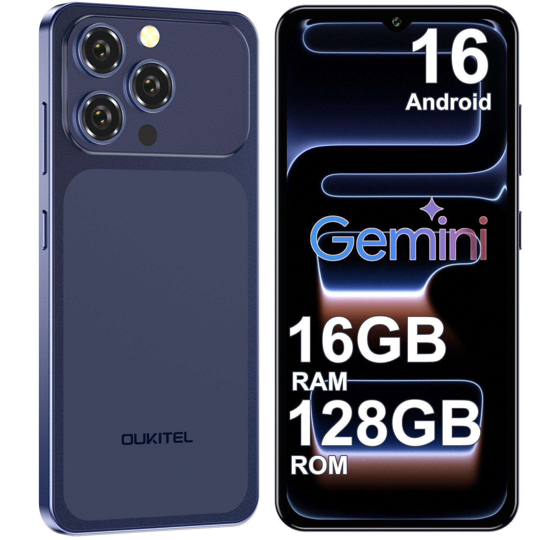 OUKITEL C17 16GB RAM+64GB ROM oder 128GB ROM/TF 1TB, Android 16 Smartphone (16,56 cm/6.52 Zoll, 128 GB Speicherplatz, 13 MP Kamera, 6.52" HD+ Display, 5000mAh, 4G-Dual-SIM, GPS, Gemini)