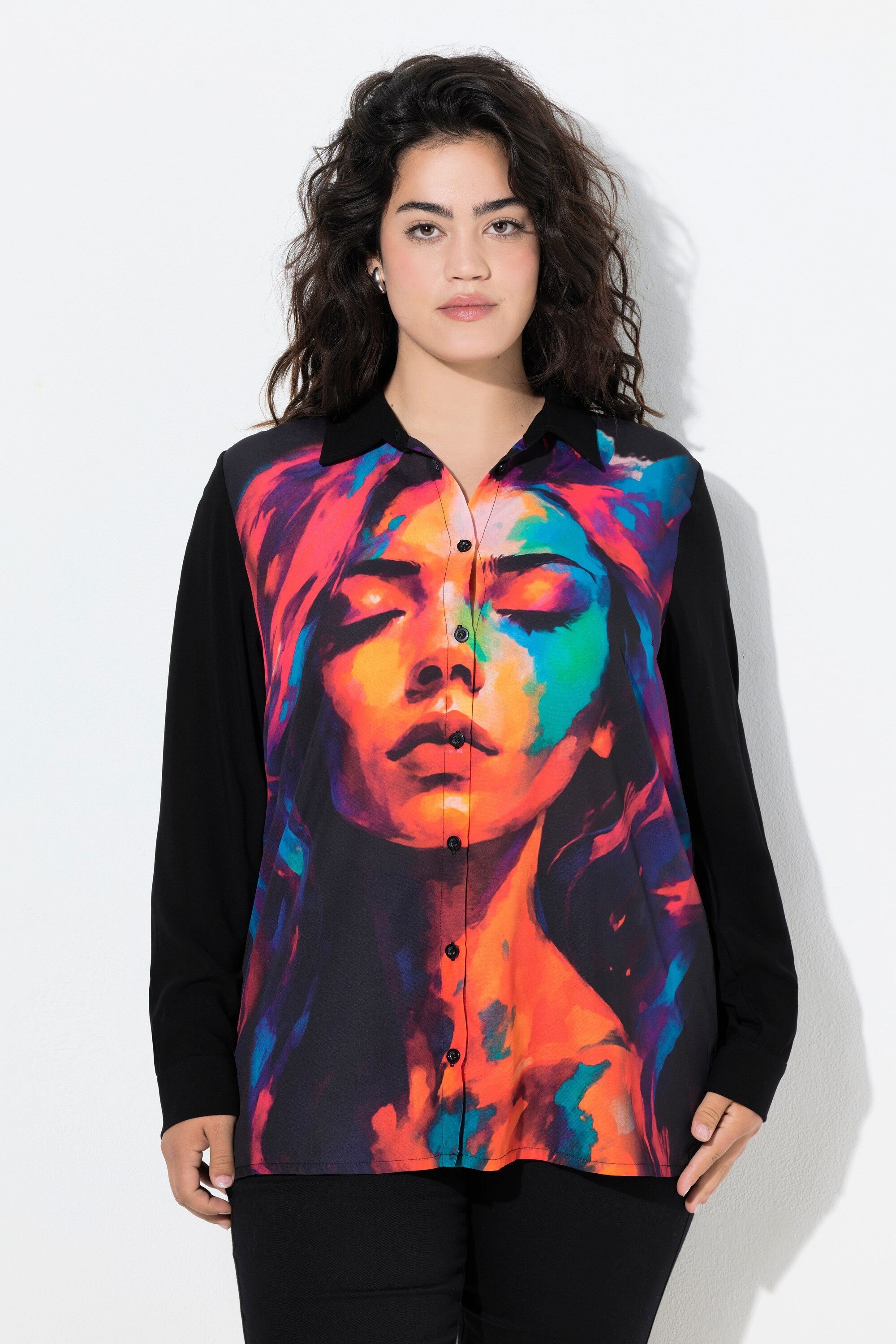 Hemdbluse Bluse gerade Passform XL-Gesichtsmotiv