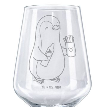 Mr. & Mrs. Panda Rotweinglas Pinguin Pommes - Transparent - Geschenk, Liebesgeschenk, Geschenk für, Premium Glas, Luxuriöse Gravur