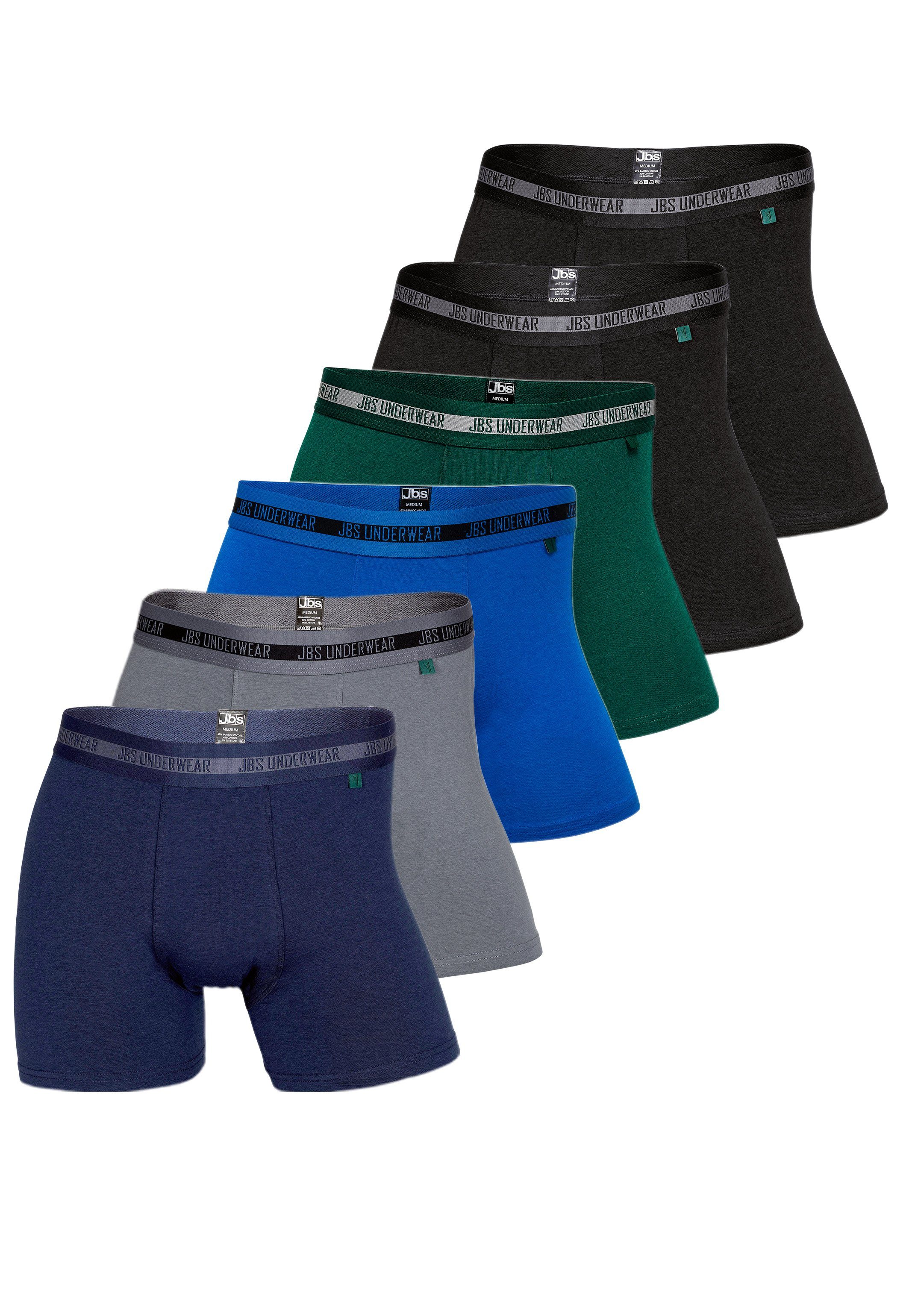 jbs Retro Boxer 6er Pack Bamboo (Spar-Set, 6-St) Long Short / Pant - Ohne Eingriff - Atmungsaktiv Schwarz / Grün / Blau / Grau