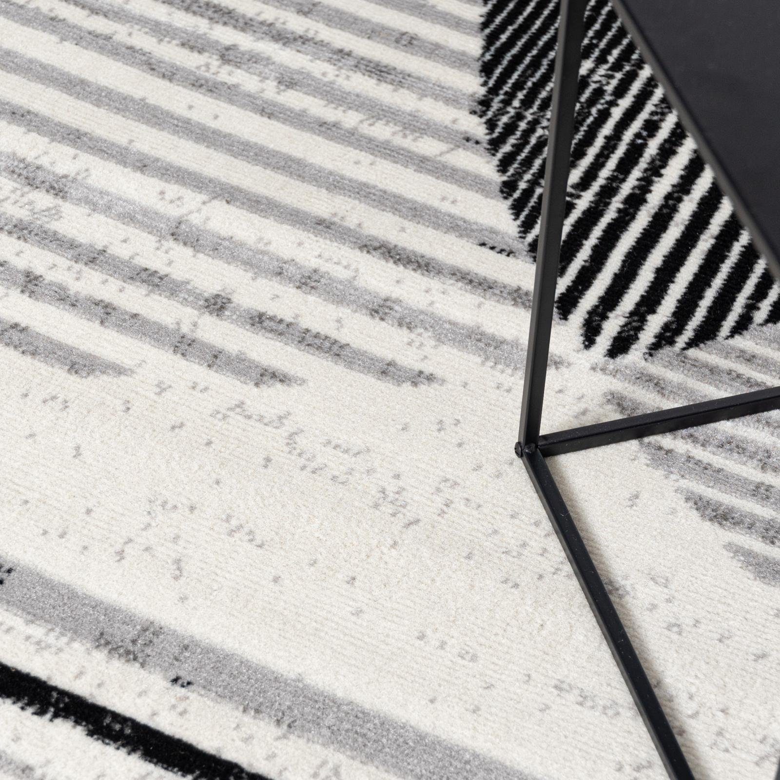 Kurzflor Mazovia, 80 Teppich Höhe 150 Grau Pflegeleich, Modern mm, - Designteppich Geeignet Creme x für Geometrisch cm, Fußbodenheizung, Weich, 7