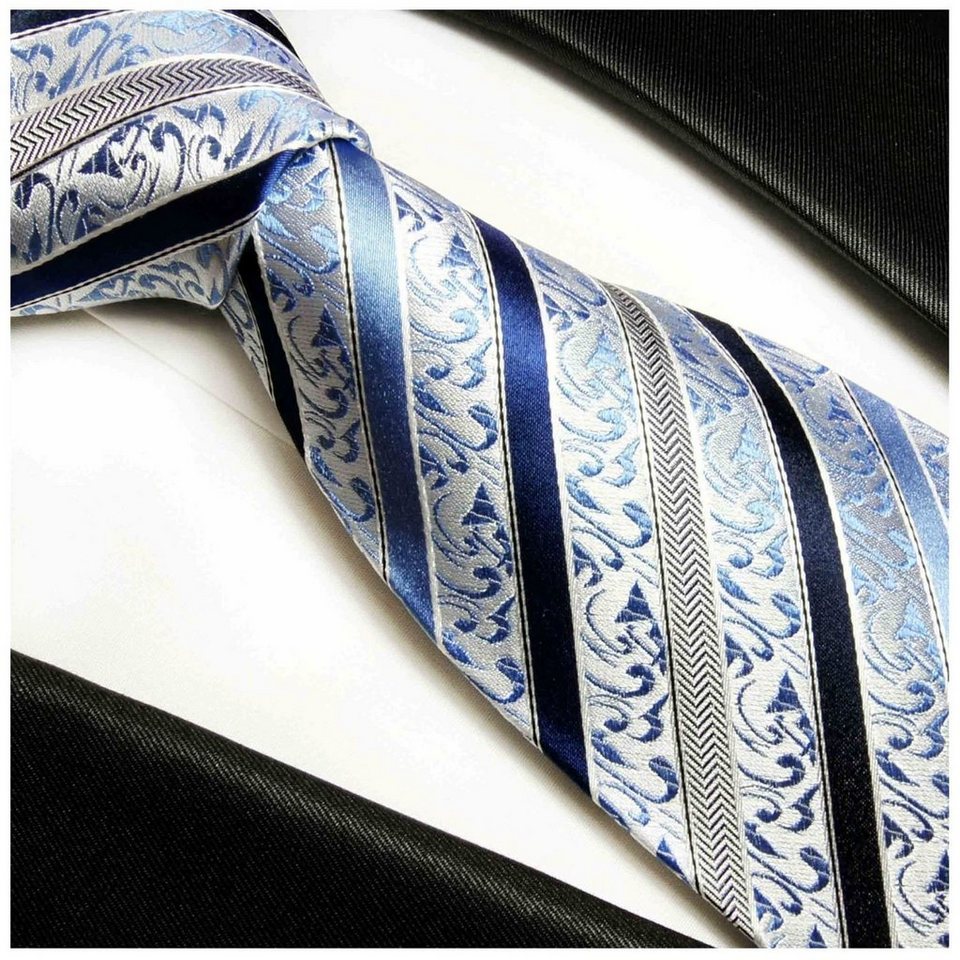 Paul Malone blaue Krawatte blau barock gestreifte Seidenkrawatte 855