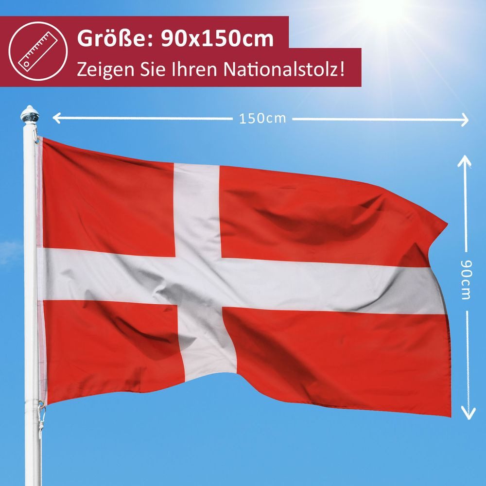 PHENO FLAGS Flagge Dänemark Flagge 90 x 150 cm Dänische Fahne Nationalfahne (Hissflagge für Fahnenmast), Inkl. 2 Messing Ösen