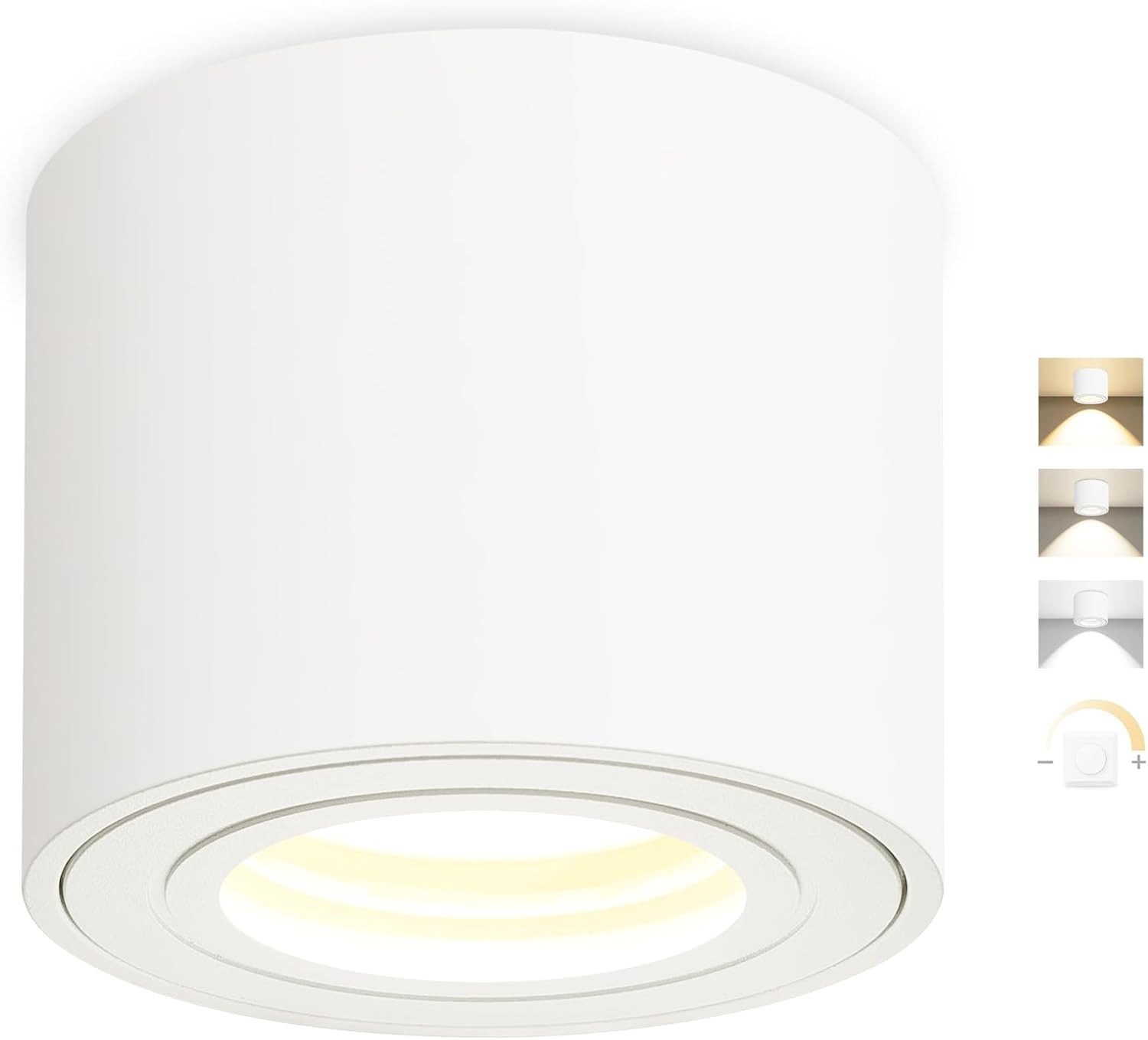 LaCute Aufbauleuchte LED Aufbauspot dimmbar 5W 500lm 3CCT 230V 30° schwenkbar Schwarz Weiß, LED fest integriert, Neutralweiß, Kaltweiß, Warmweiß, Dimmbar, 3CCT, IP44, 500 lm, 5 W, 230 V, 30° schwenkbar