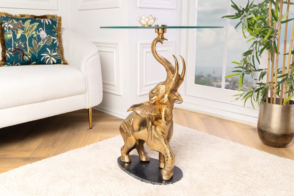 riess-ambiente Beistelltisch ELEPHANT 80cm transparent / gold (Einzelartikel, 1-St), Wohnzimmer · Glas · Metall · Marmor · rund · Skulptur · Modern Design