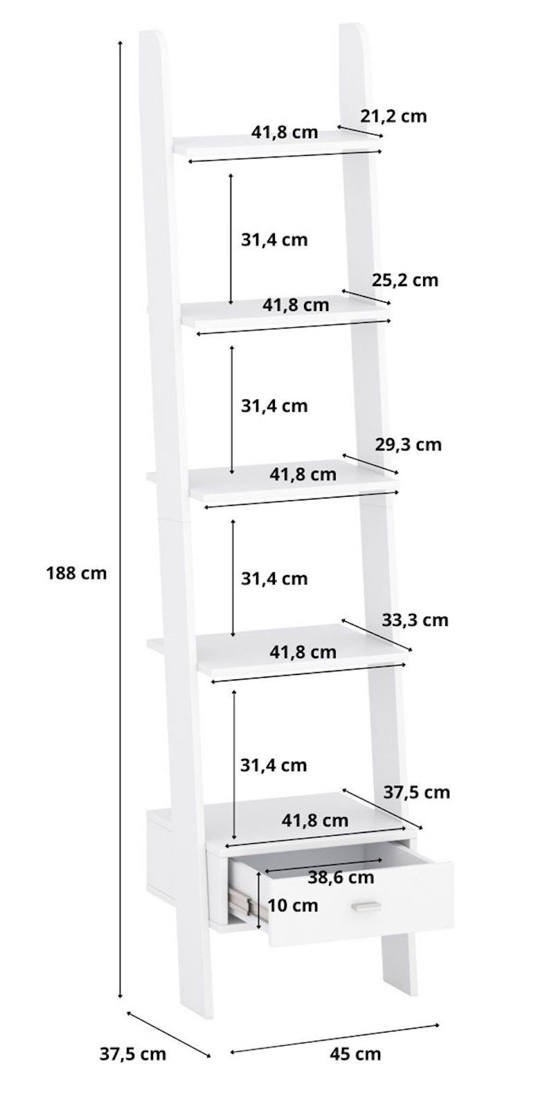 Stufenregal Feldmann-Wohnen 45x37,5x188cm Frank, weiß