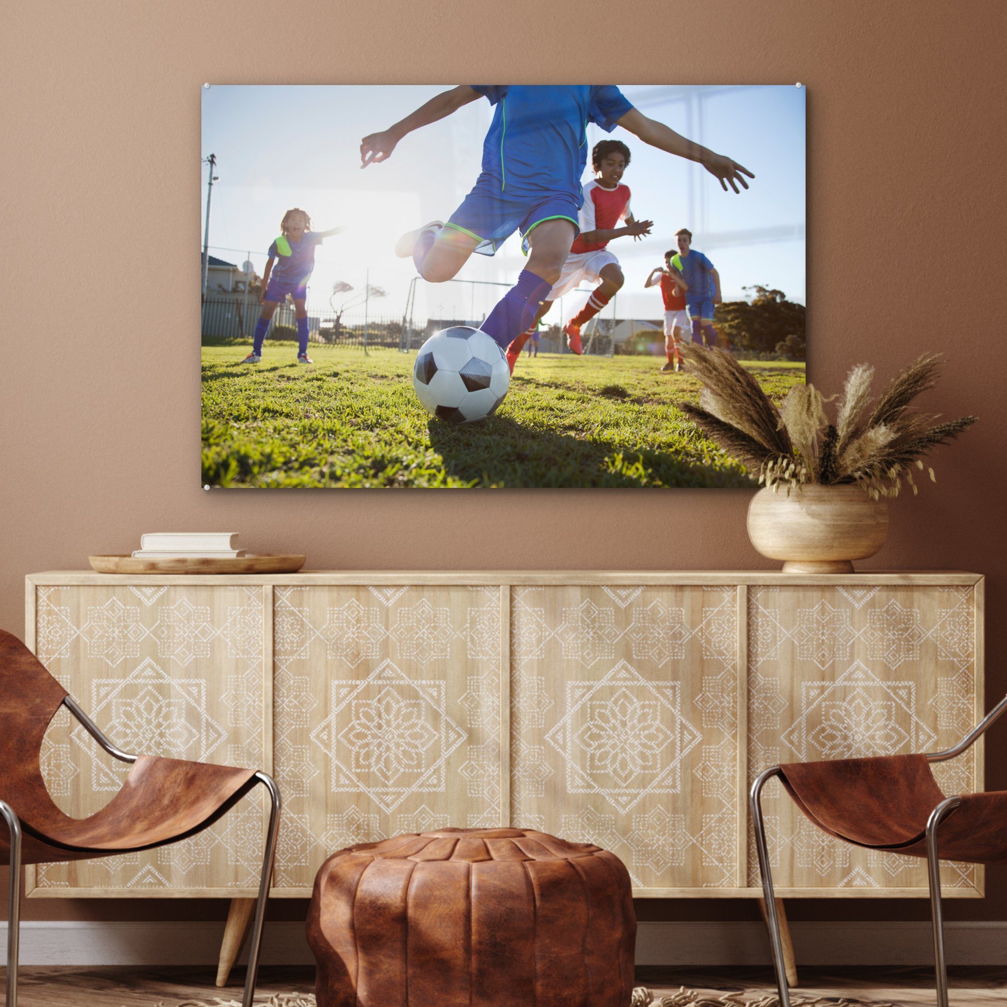 Fußball, Acrylglasbild (1 Acrylglasbilder St), MuchoWow Schlafzimmer Wohnzimmer Junge & spielt