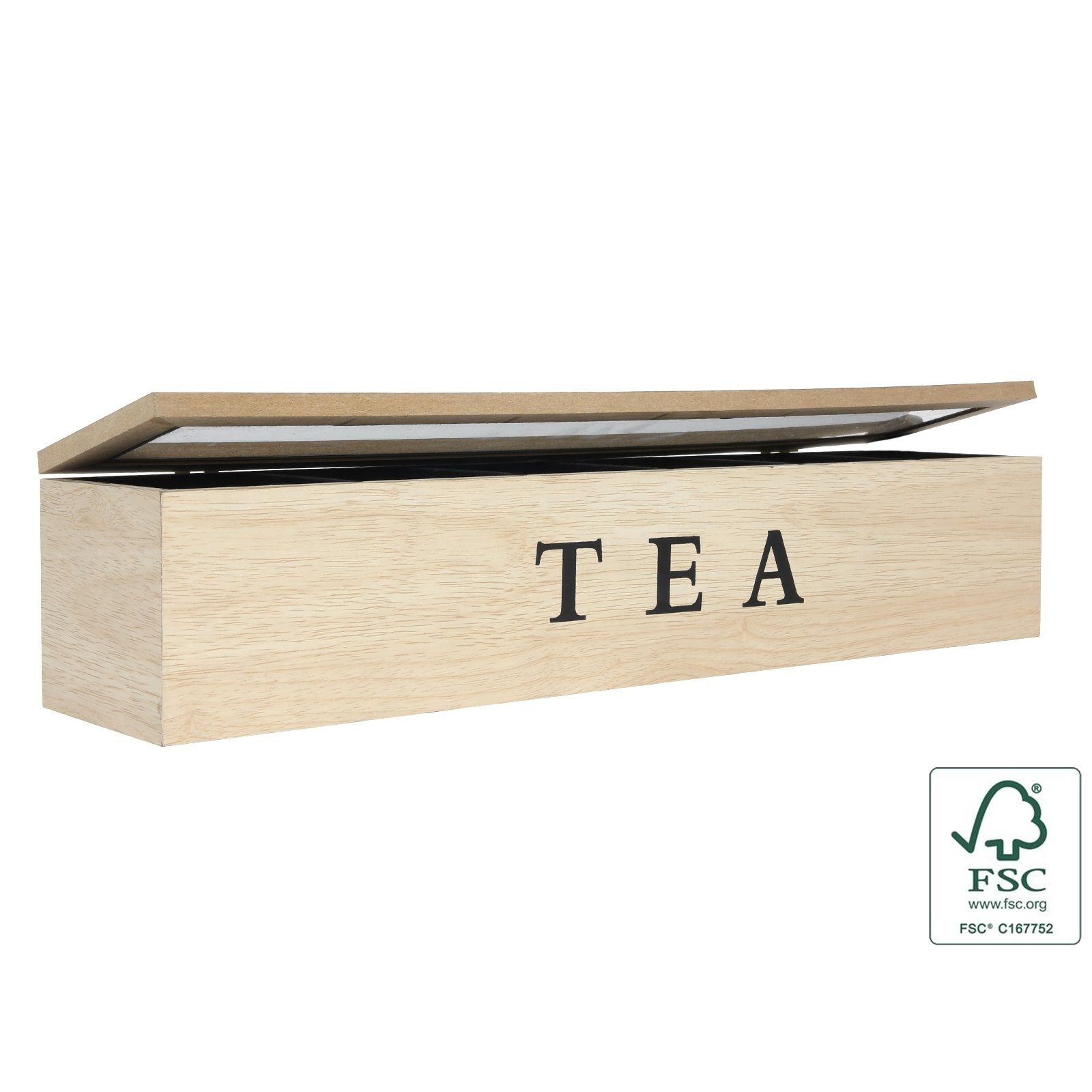 mit Teedose Holz 6 Kammern Sichtfenster Holz, 1-tlg), Neuetischkultur Teebox (Stück, mit Teebeutelkiste Vorratsdose Natur,