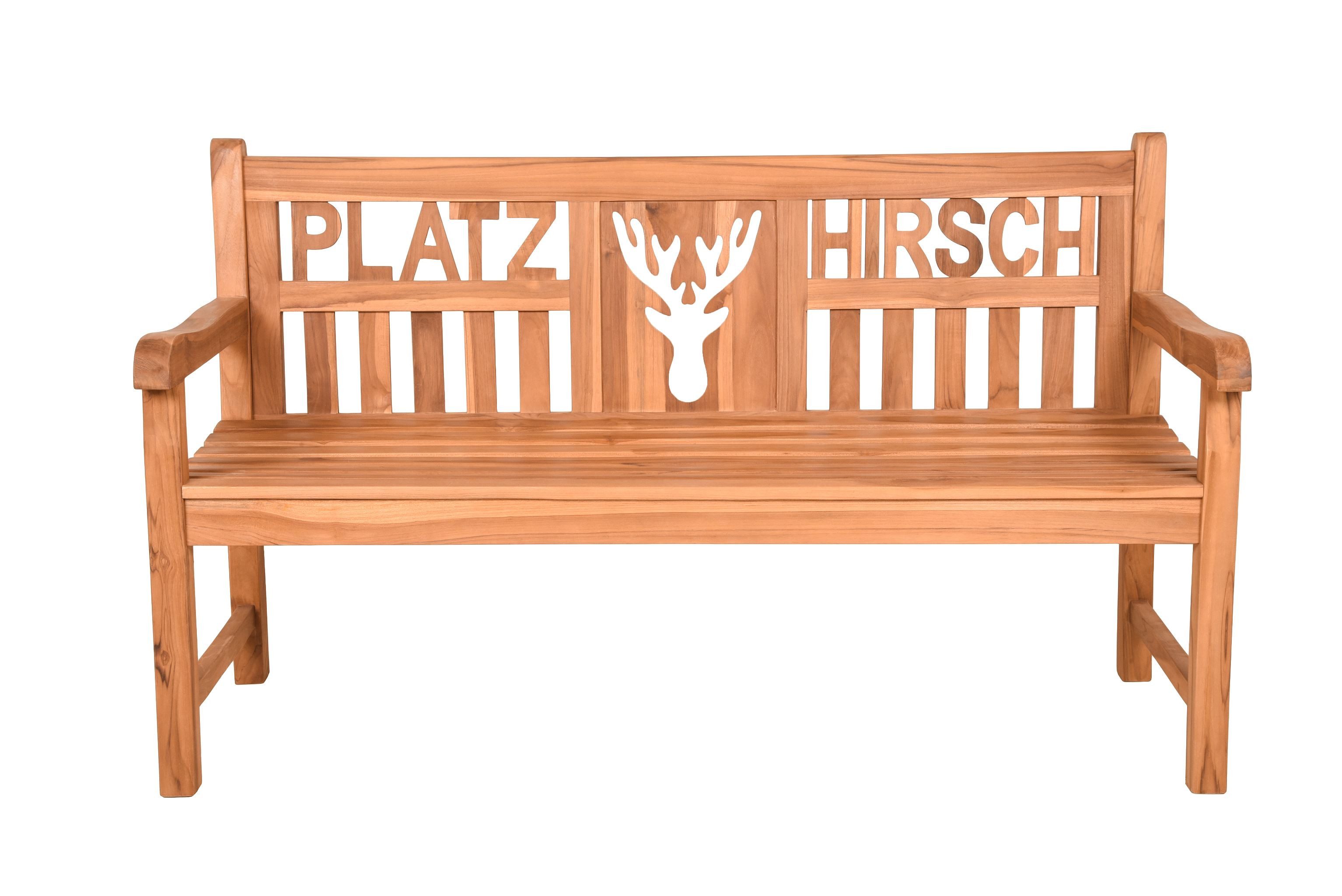 Home4Living Gartenbank Teak Gartenbank Platzhirsch 3-Sitzer mit Hirschkopf Holzbank, Dekorativ