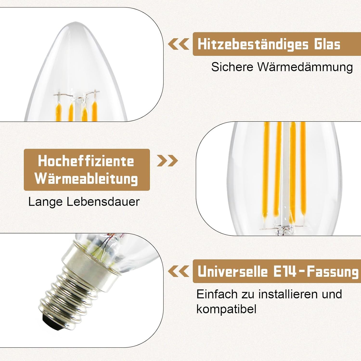Nettlife LED-Leuchtmittel E14 Glühbirne warmweiß 6st 4W Kerzenlampe Vintage günstig online kaufen