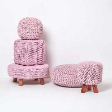 Homescapes Pouf Runder Strickpouf 100% Baumwolle, rosa