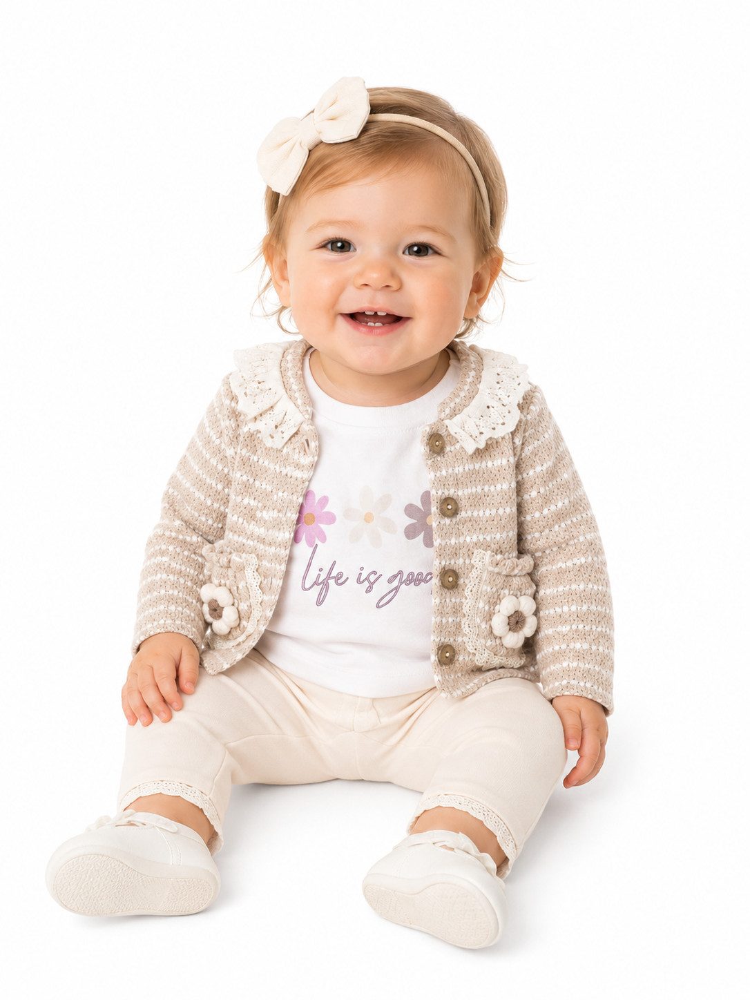 Neugeborenen-Geschenkset Mädchen Outfit, 3er Set, Jacke, Langarmshirt, Hose, 100% Baumwolle