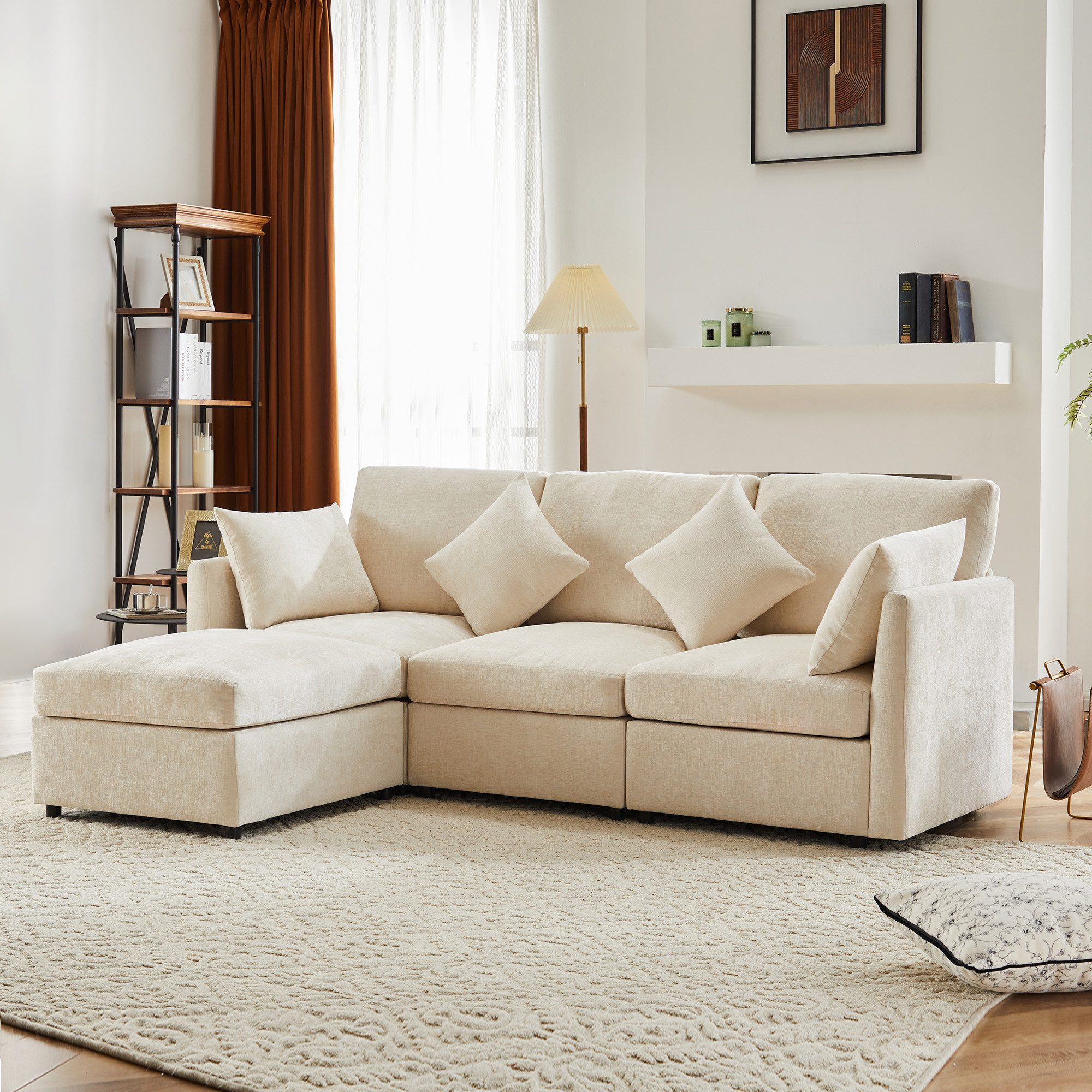 Merax Ecksofa mit Fußhocker und 4 günstig online kaufen