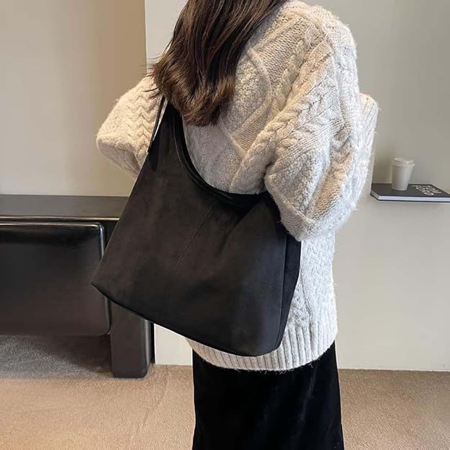 nsihing Schultertasche Wildleder-Synthetikleder Hobo-Tasche für Damen,Schulter-Tragetasche – Bild 5 von 5