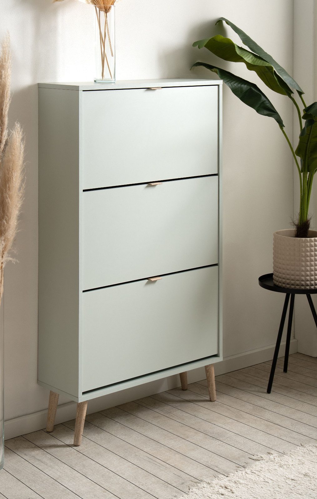 Furn.Design Schuhkipper Aldan (Schuhschrank in Pastellgrün, 70 x 125 cm), mit 3 Klappen / 6 Schuhfächer