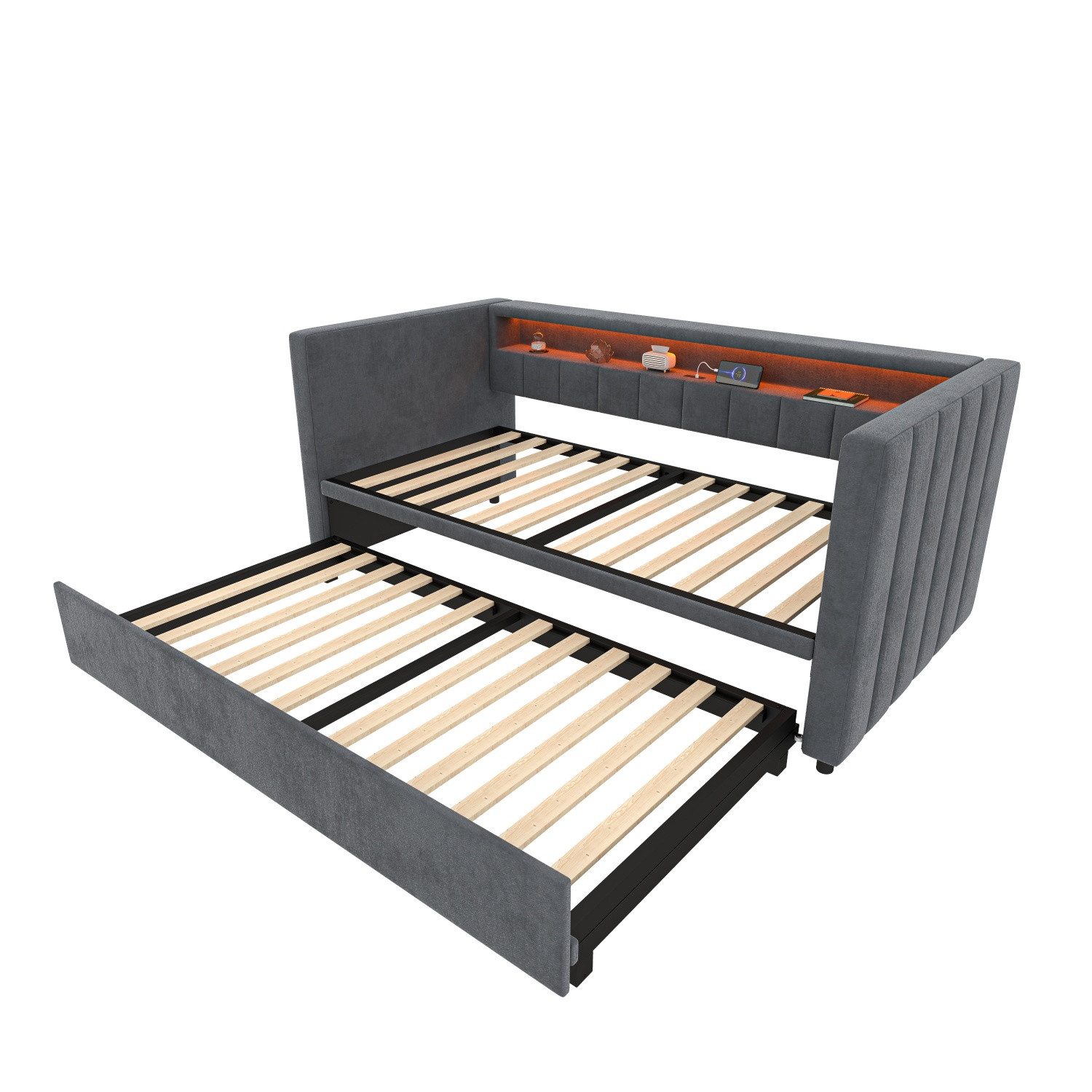 ANYSUN Schlafsofa Daybett,Funktionsbett,Stauraumbett,mit ausziehbarem Bett, Kinderbett,Tagesbett mit USB-Steckdose & Stauraum, 90x190 cm für Wohnzimmer, Jugendzimmer & Gästezimmer, ohne Matratze