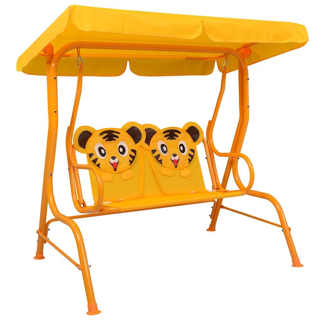 Hollywoodschaukel Kinderschaukel mit Stahlrahmen und Sonnendach 115x75x110 cm Gelb