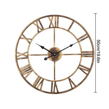 MODFU Wanduhr 50 cm Wand Uhr Küchenuhr Metall Uhren Lautlos Vintage Wohnzimmer leise (Ohne Tickgeräusche Ohne Batterie Wohnzimmer Küche Schlafzimmer Büro)