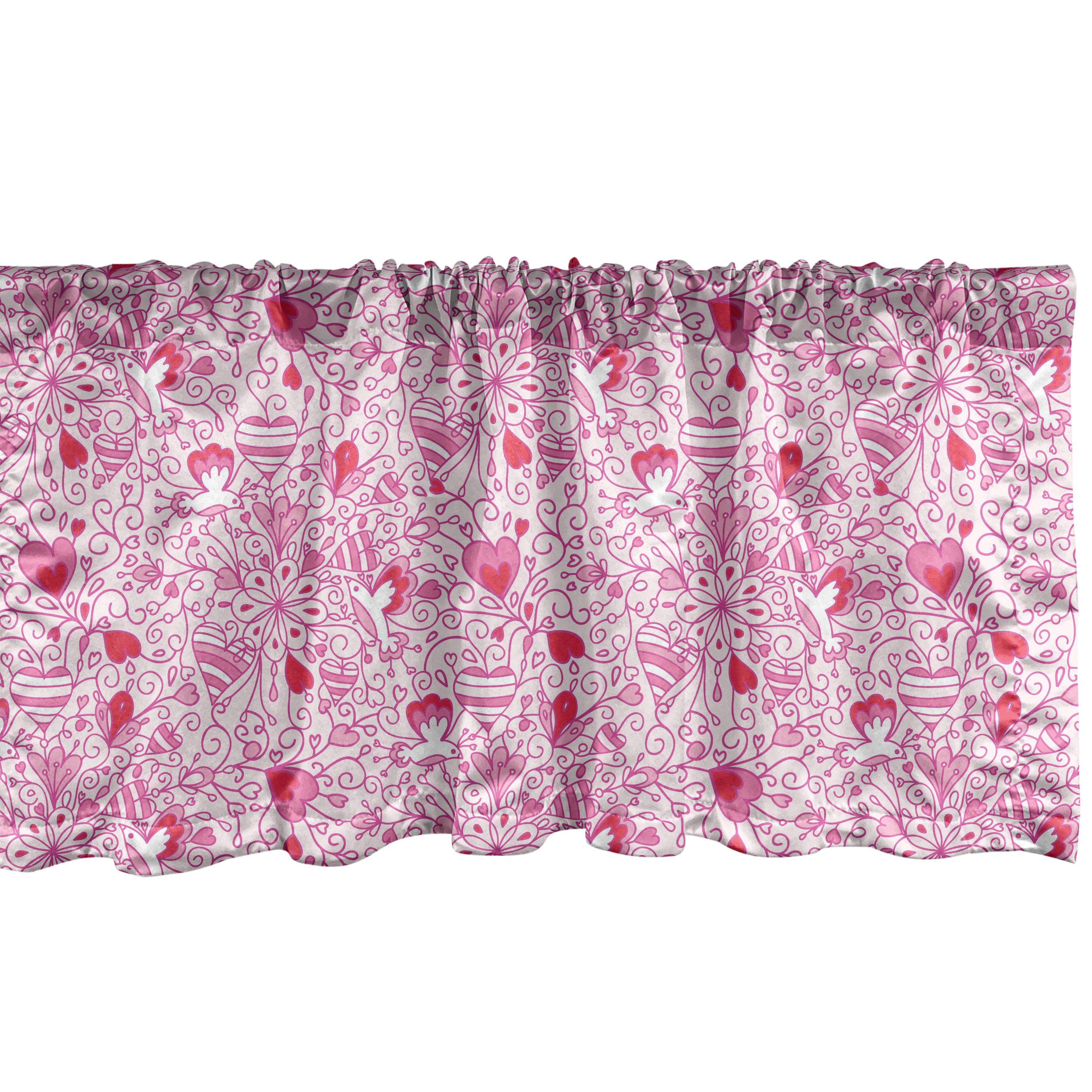 Scheibengardine Vorhang Volant für Küche Schlafzimmer Dekor mit Stangentasche, Abakuhaus, Microfaser, Botanisch Liebe-Blumen-Gekritzel-Kunst