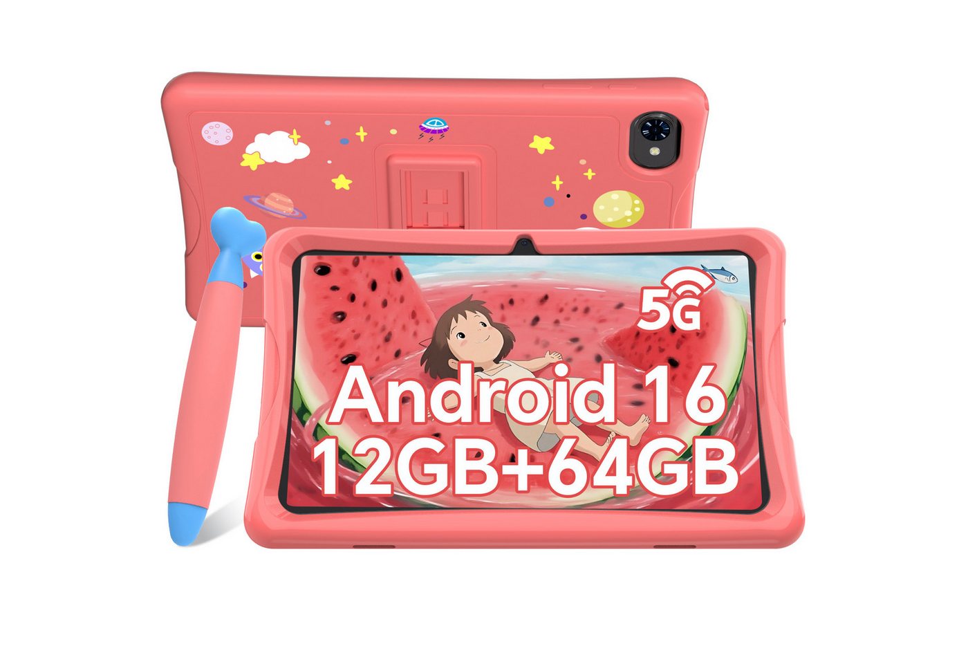 VekfulPC 10,1" Kinder Tablet Android 16 mit Schutzhülle, 64GB, inkl. Kinderuhr Tablet (10,1", 64 GB, Android 16, Google Kids Space, 10,1" HD, 5000mAh, 12GB)