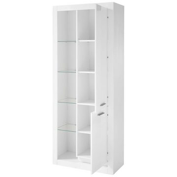 Lomadox Vitrine MAILAND-61 nschrank in weiß Hochglanz inkl. LED-Beleuchtung, B/H/T: 80/195/37cm