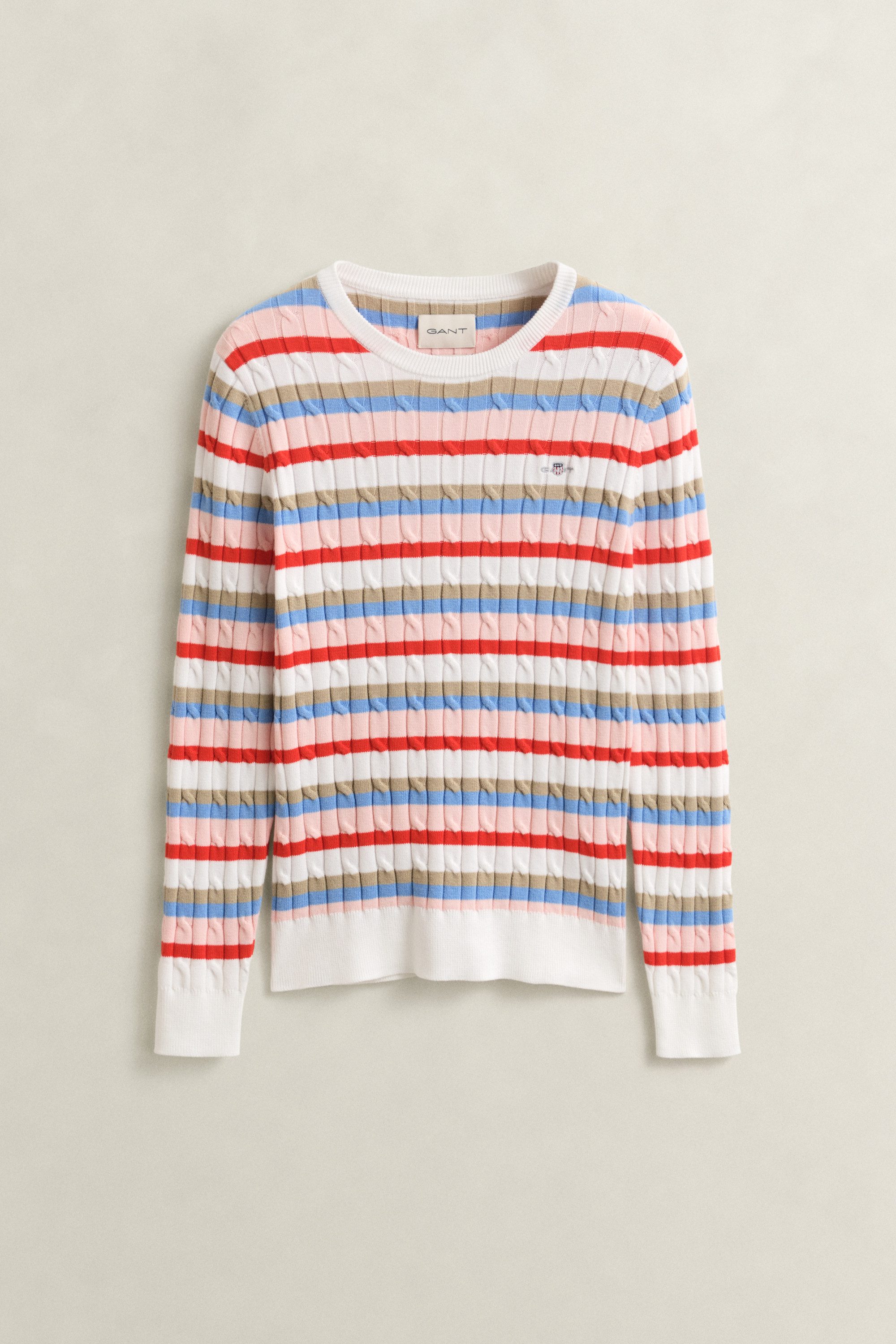 Gant Rundhalspullover STRETCH COTTON CABLE STRIPE C-NECK
