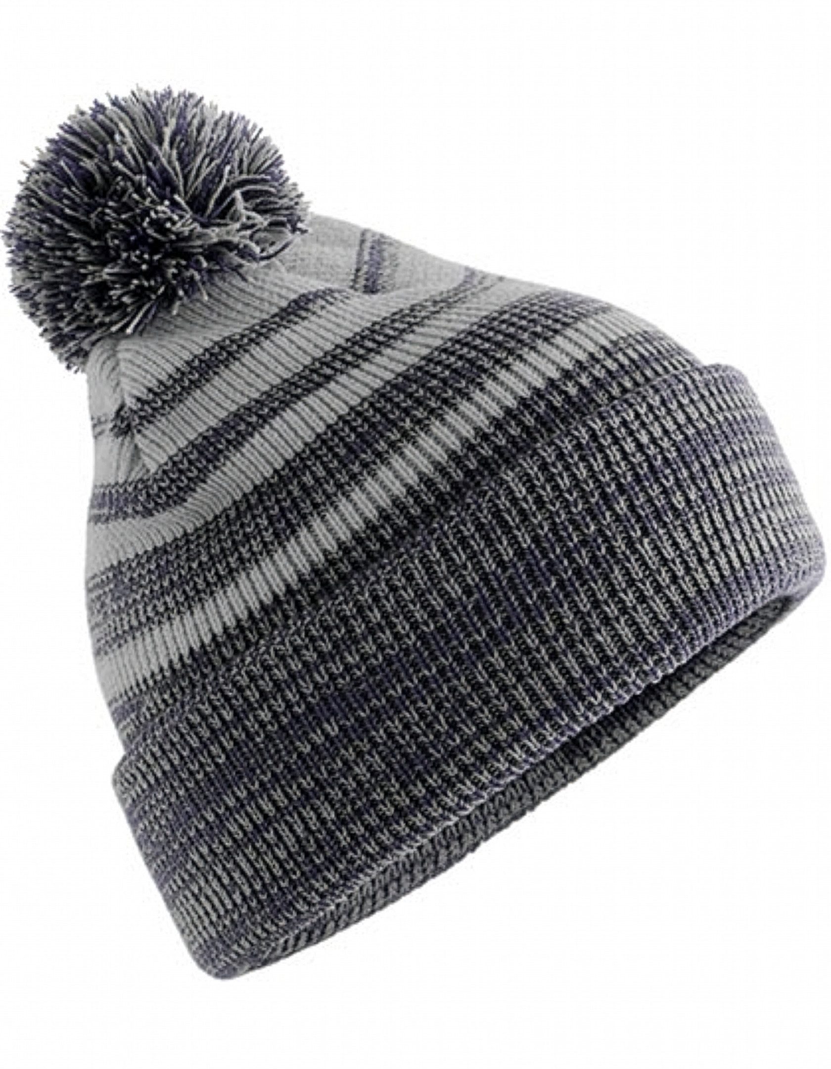 Beechfield® Bommelmütze Damen Strickmütze/ Mütze / Wintermütze mit breitem Umschlag Zweilagiger Strick