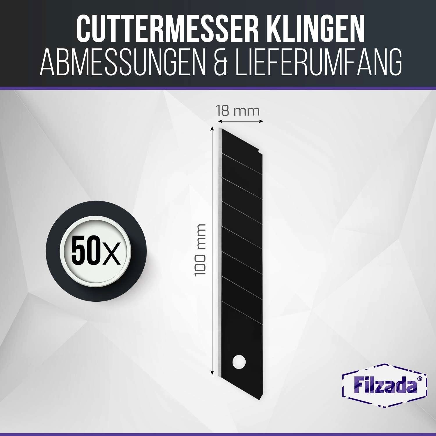 Filzada Cuttermesser 50x 18mm Carbonstahl Abbrechklingen Cutterklingen Cuttermesser Klingen