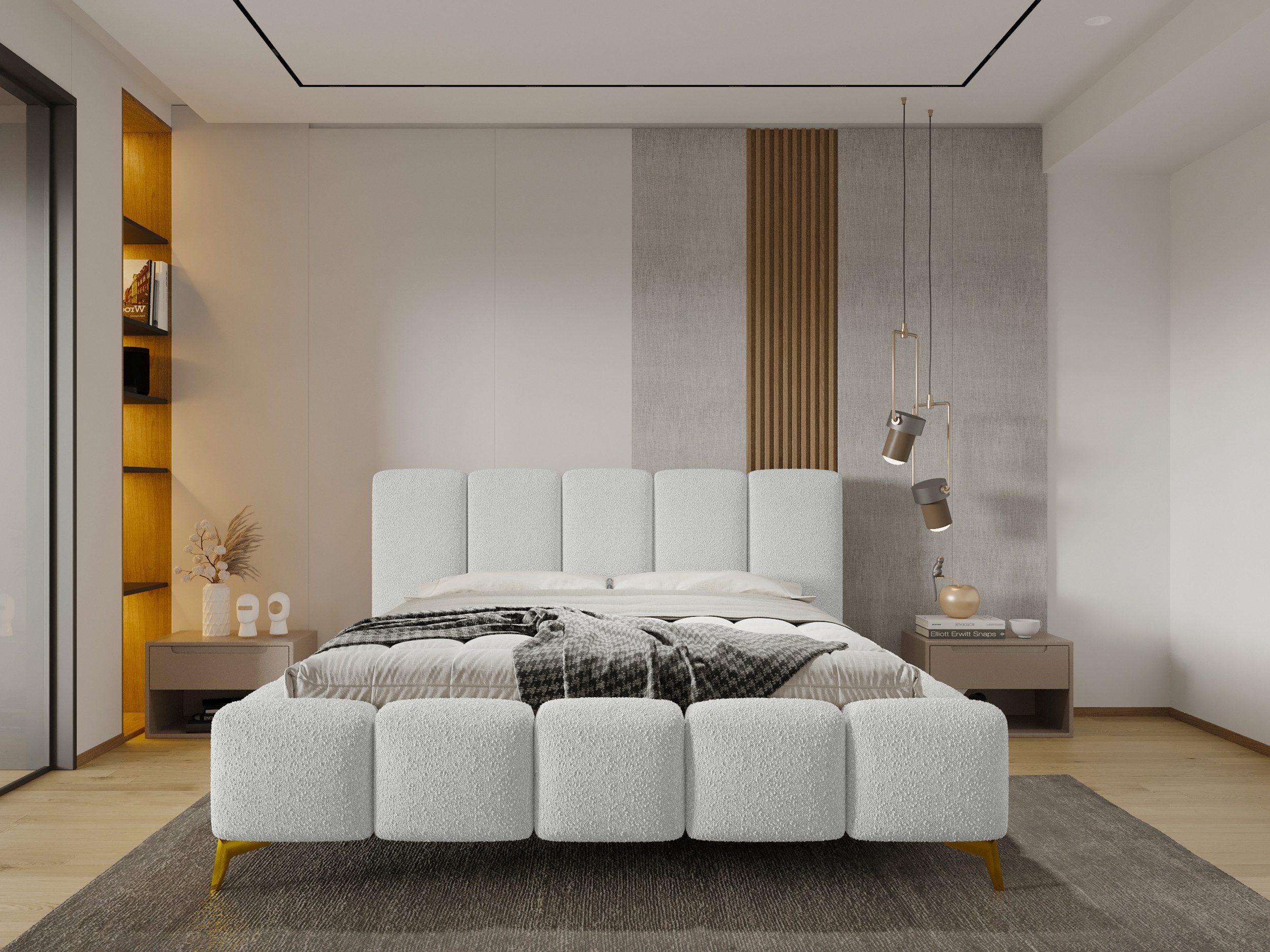 Parllo Polsterbett Bouclé mit Stauraum Hubfunktion Bettkasten Metallrahmen gepolstert (Boxbett ohne Matratze in vielen Farben, 1-tlg., 120x200 140x200 160x200 180x200 200x200cm), Doppelbett gepolstertes Kopfteil modern