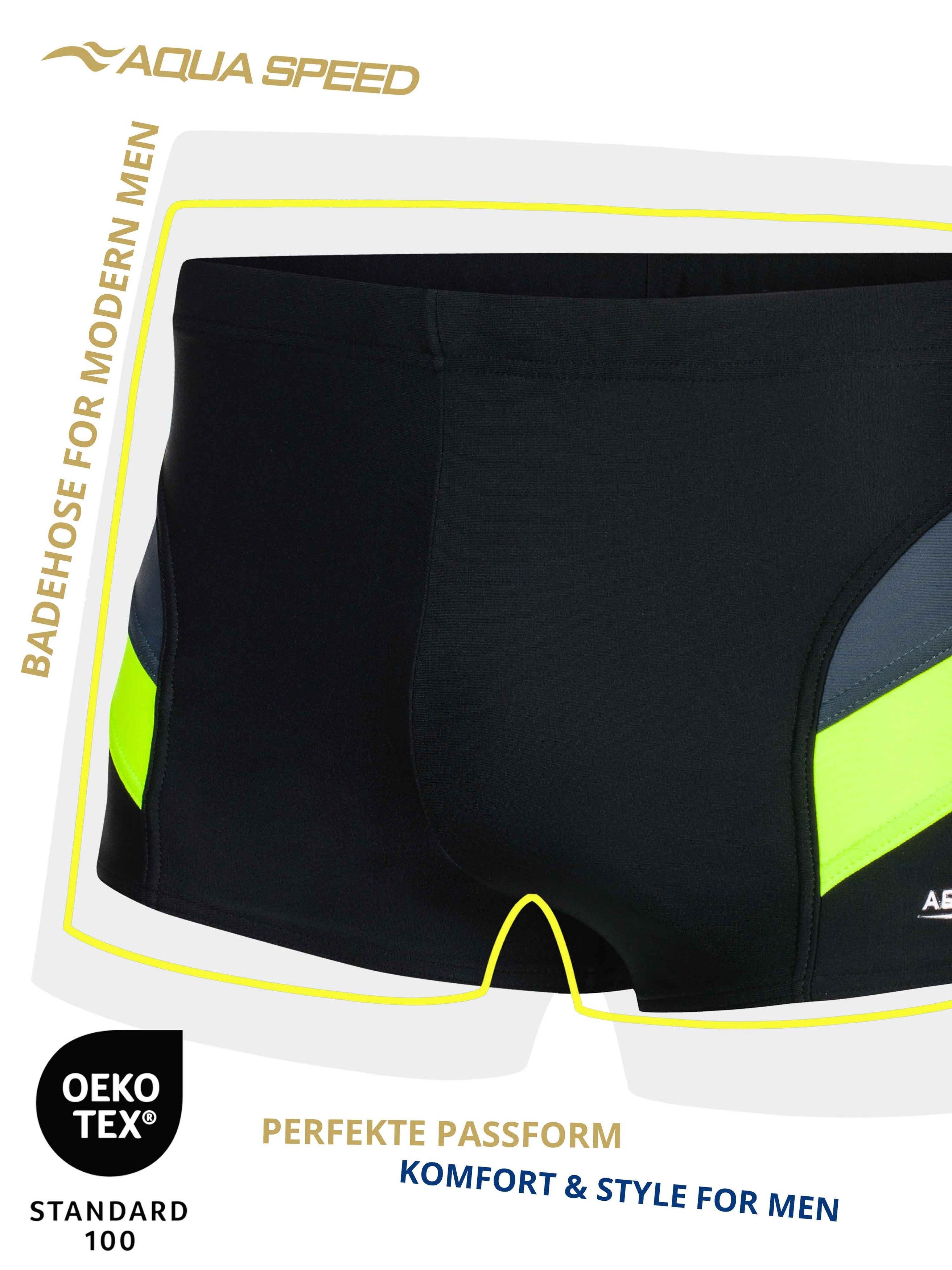 Aqua Speed Badehose Aron Schwimmhose mit Kordelzug Schwarz Grau Gelb M (Spo günstig online kaufen