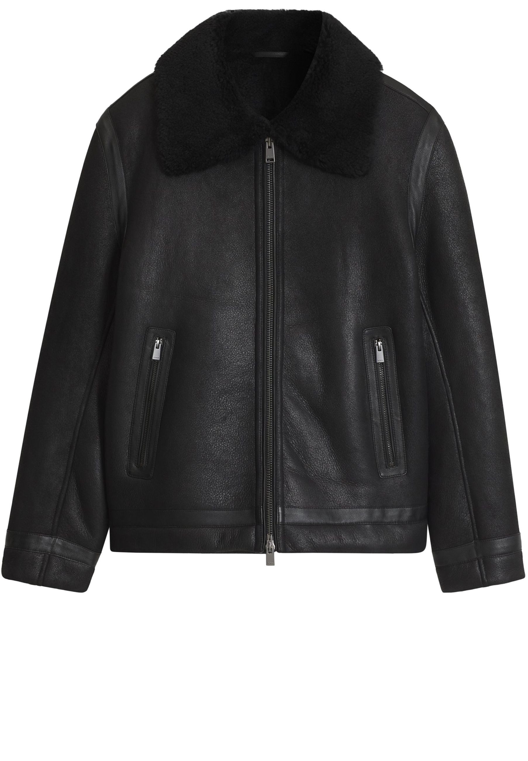 BOSS Lederjacke Morbin mit Shearling-Kragen aus Lammfell (1-St)
