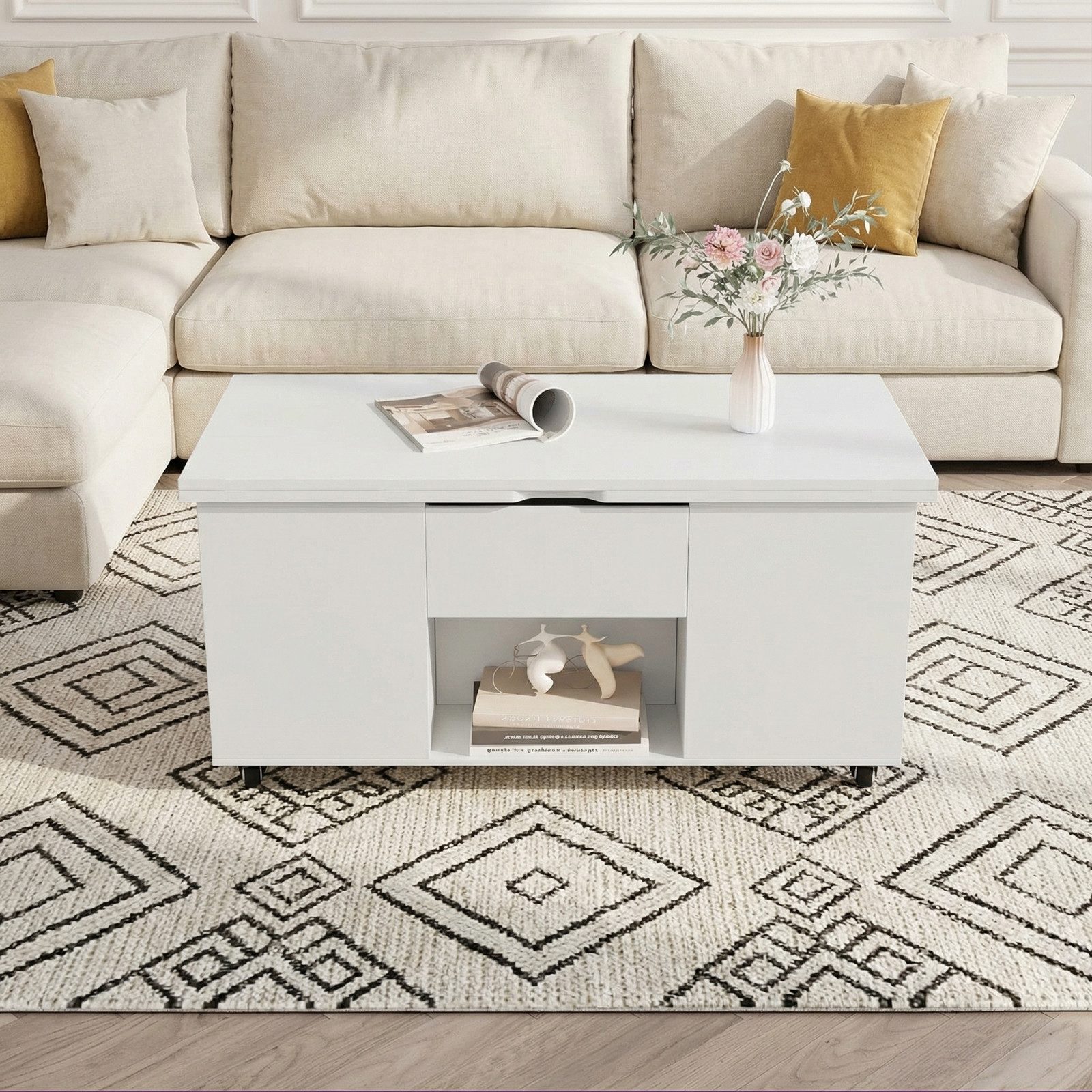 VOWNER Couchtisch mit klappbarer Tischplatte – 4-in-1 Multifunktions Wohnzimmertisch (1-St), höhenverstellbar für verschiedene Anwendungen – Bild 5 von 5