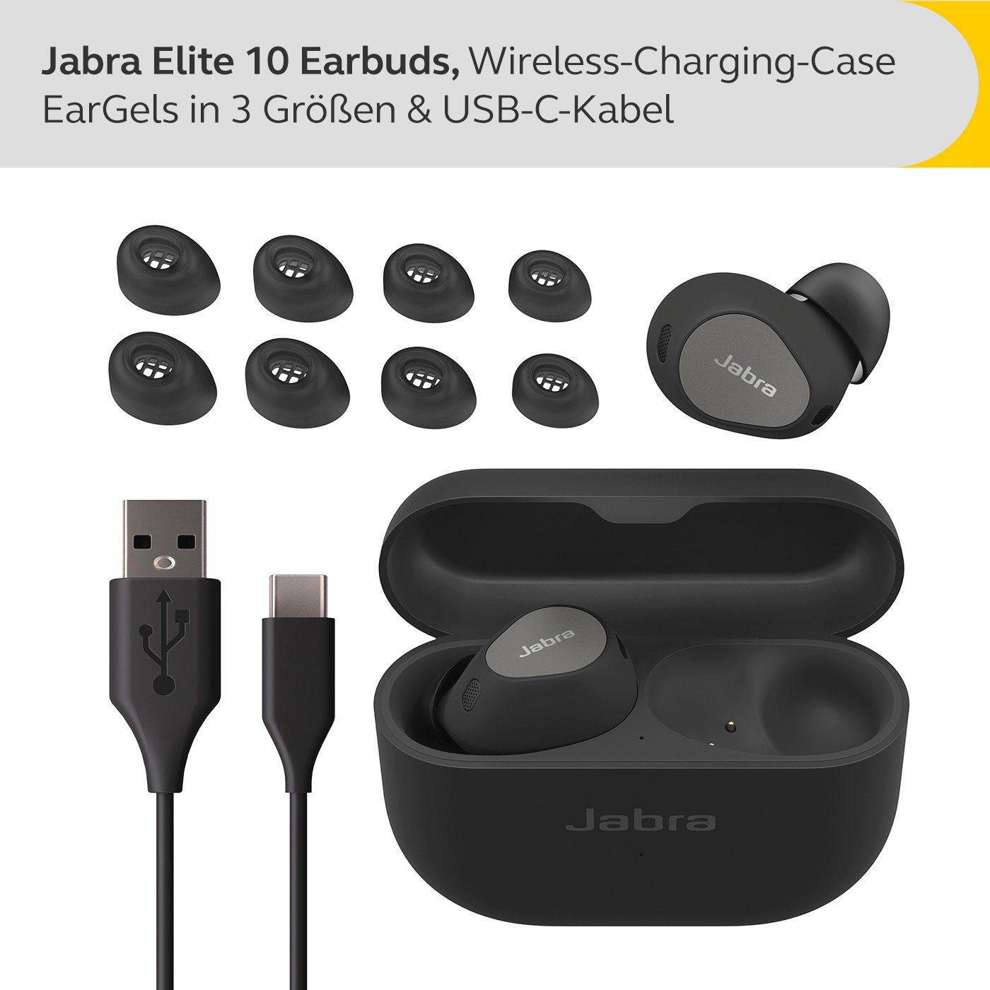 Jabra Elite 10 wireless In-Ear-Kopfhörer Transparenzmodus, Schwarz;Dunkelgrau Cancelling Bluetooth) A2DP Multi-Point-Verbindung, (Active (ANC), Noise