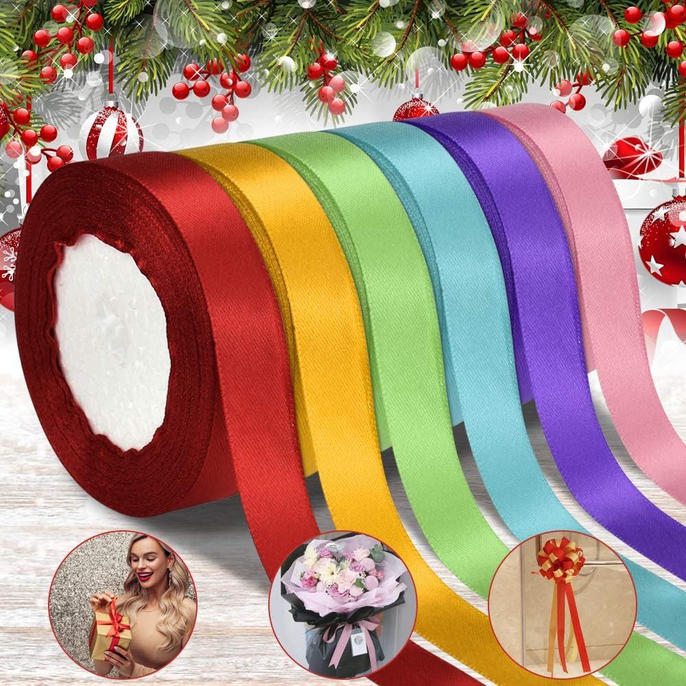 FELIXLEO Geschenkpapier 6 Farben Satinband Geschenkband 20mm Breit 22cm Lang Schleifenband, (6St)