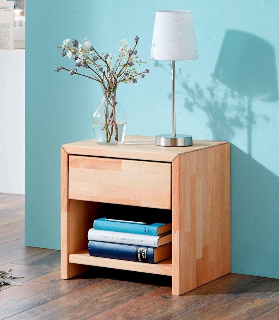 Relita Nachttisch Julia, massiv Buche, mit 1 Schublade, offenem Fach, rechts/links stellbar