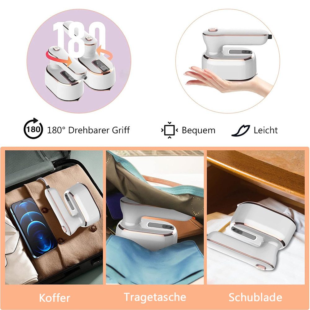 TUWENA Dampfbügeleisen Dampfbügeleisen, 180° Faltbares Handdampfbügler, Mini Reisebügeleisen, 20 Sekunden Schnelles Aufheizen für Zuhause und Reisegebrauch