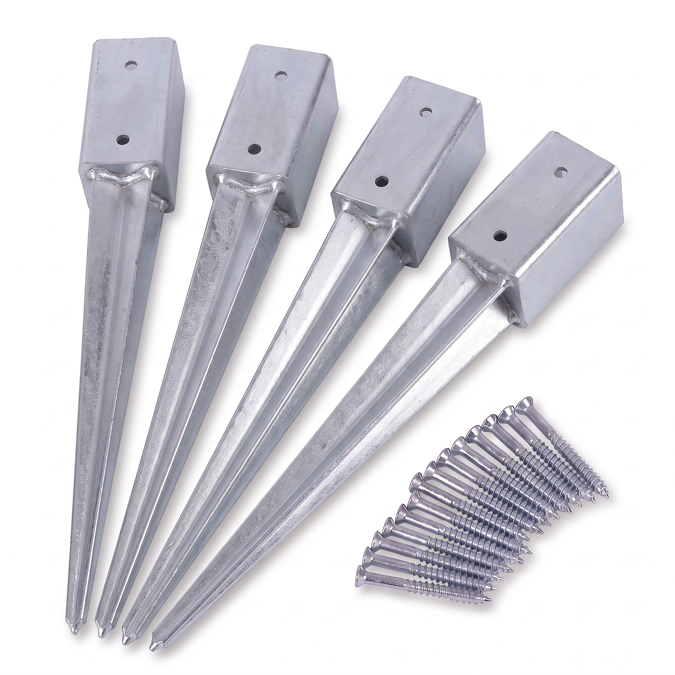 relaxdays Bodenanker Einschlaghülse für Zaunpfosten 4er Set, für Vierkantpfosten bis ca. 60 x 60 mm, Einschlagmontage, (4-St), silber, 61 x …