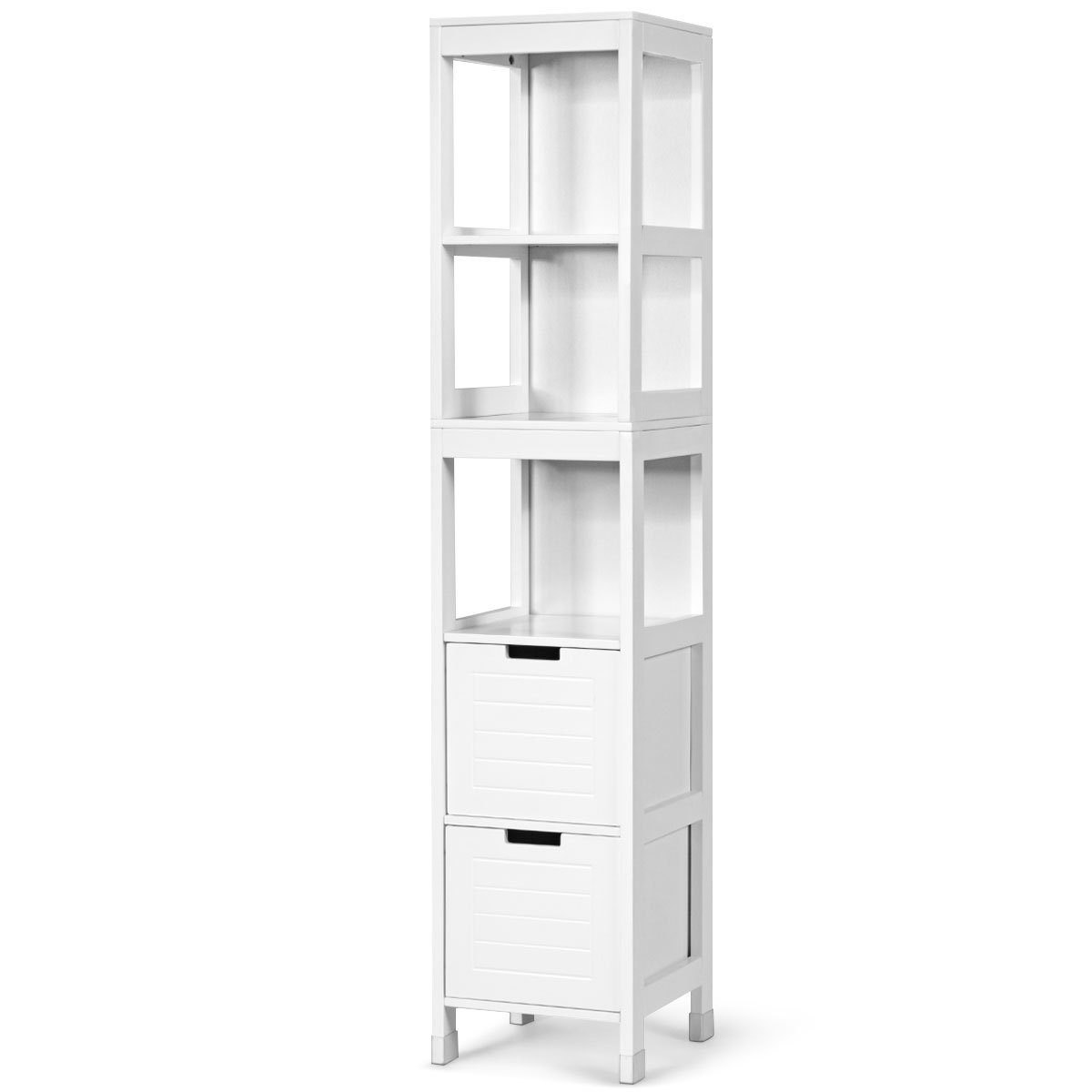 Hochschrank COSTWAY 2 weiß, 145cm mit und 5 Schubladen, Fächern