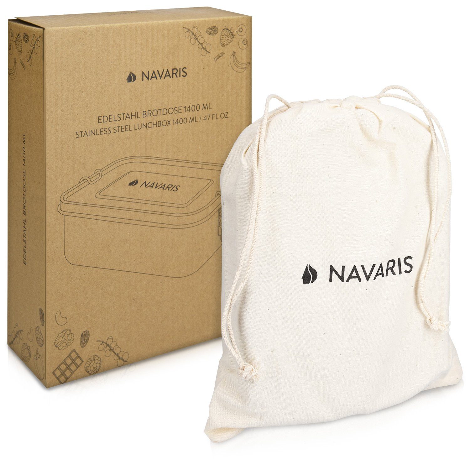 Navaris Lunchbox Edelstahl Brotdose 1400 und spülmaschinenfest, auslaufsicher Edelstahl ml 