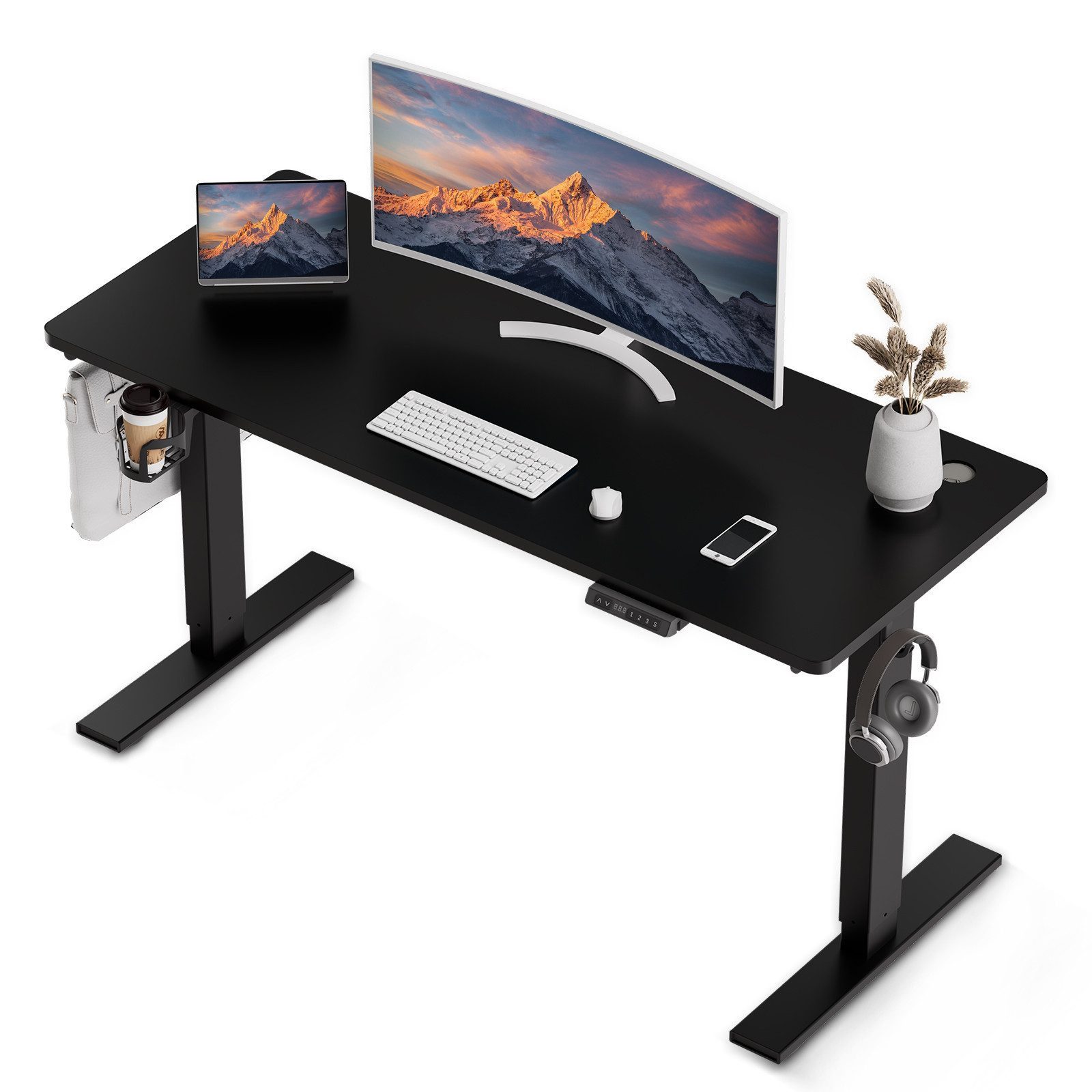 HOMAVO Schreibtisch Elektrisch höhenverstellbarer Schreibtisch Memory-Funktion (Sitz-/Steh-Erinnerung), USB/Typ C,Länge 120 cm, 140 cm, zwei Größen (18 mm Schreibtischplatte)