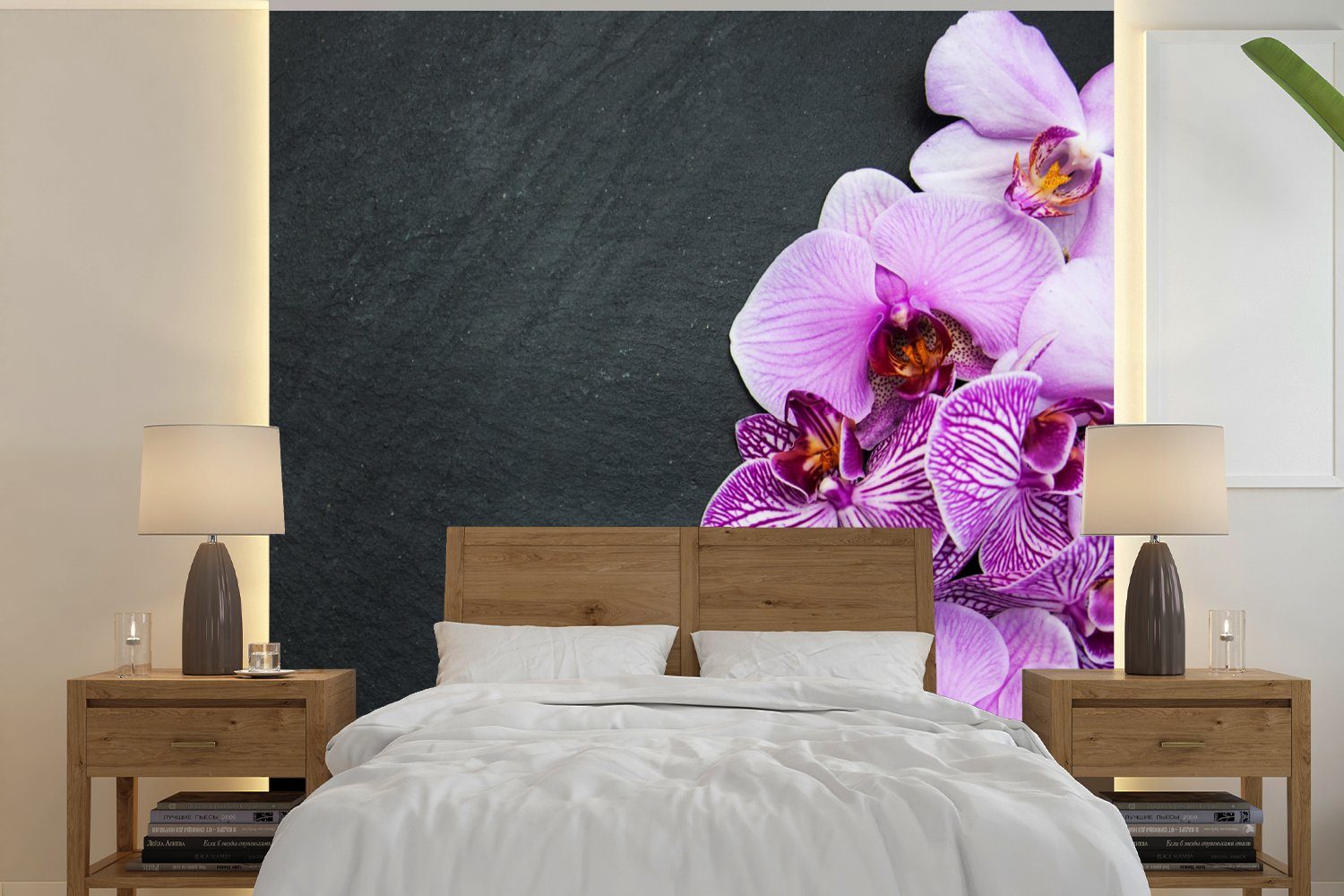 MuchoWow Fototapete Orchidee - Blumen - Rosa - Flora, Matt, bedruckt, (4 St), Vliestapete für Wohnzimmer Schlafzimmer Küche, Fototapete