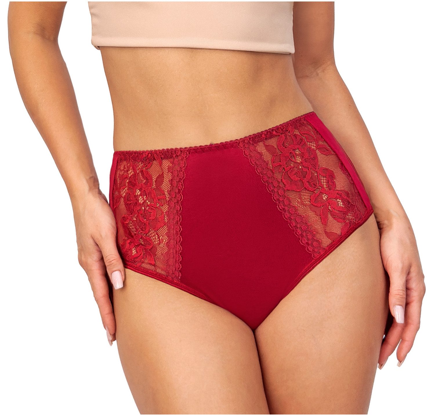 Donna Taillenslip 239 (2-St) Damen 2er Pack Taillen Slips Unterhosen florale Spitze Viskose