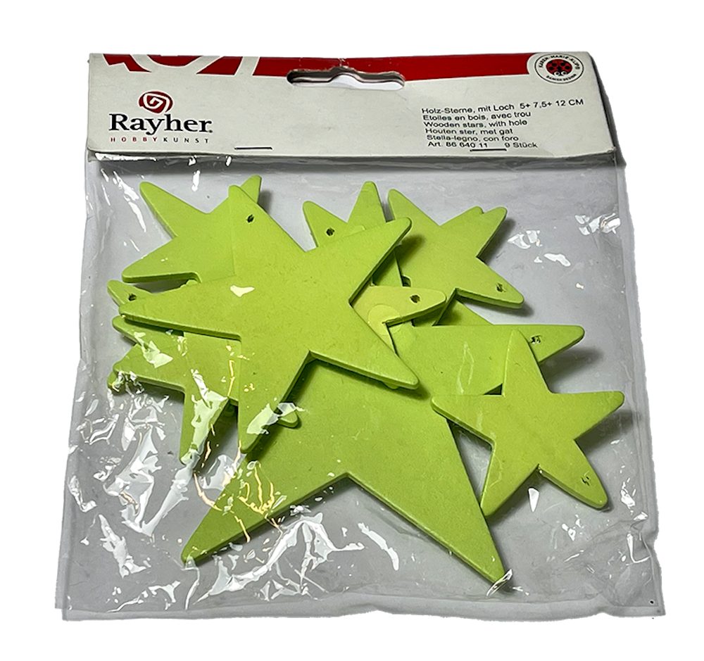 Rayher Konfetti Holz-Sterne, hellgrün, 5 + 7,5 + 12 cm, 9 Stück