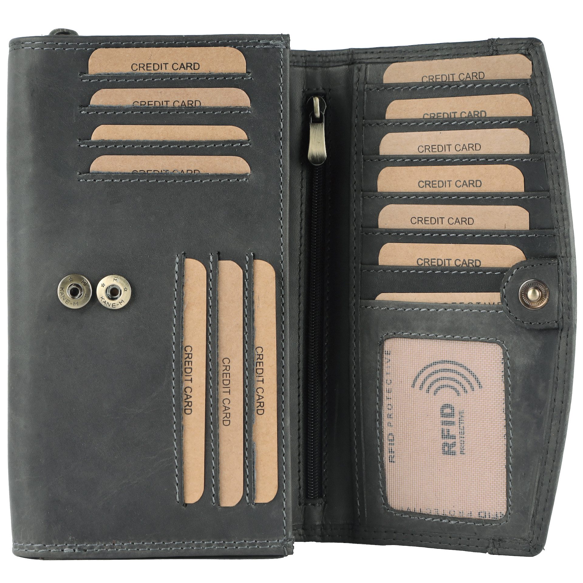 Benthill Geldbörse Damen Echt Leder XXL Großes Portemonnaie RFID Vintage Damenbörse, RFID-Schutz Kartenfächer Münzfach Reißverschlussfach – Bild 3 von 5