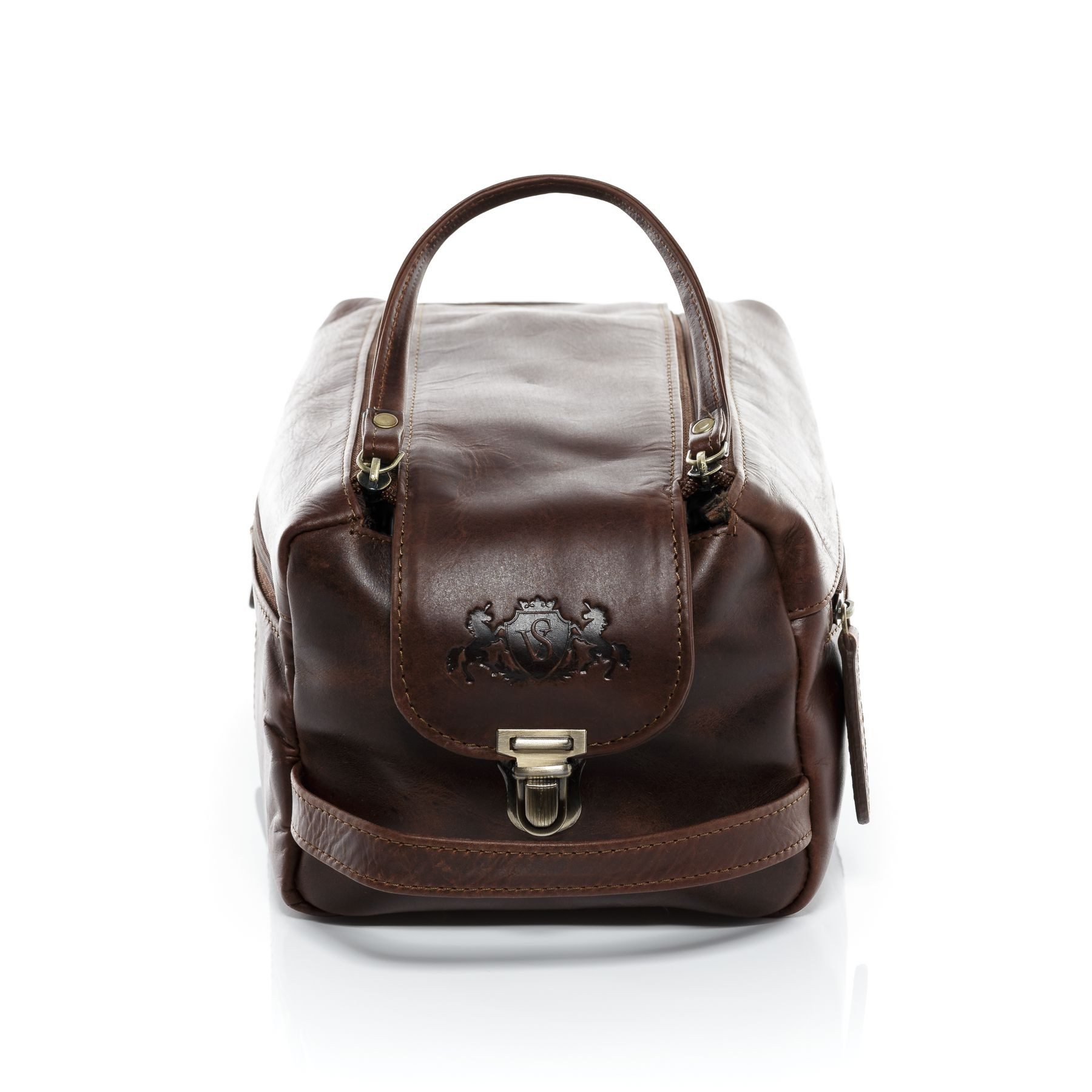 SID & VAIN Kulturbeutel echt Leder Kulturtasche groß braun BRISTOL, Waschbeutel Echtleder für Damen & Herren, Kosmetiktasche braun-cognac